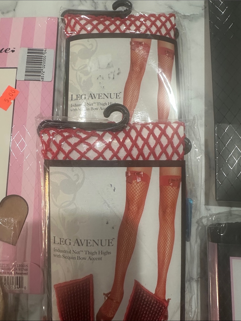 Leg Avenue Red and Black Thigh High Stockings,8 pair total - Picture 6 of 10